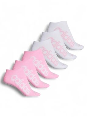 adidas Pink & White No-Show Logo Socks 6-Pack